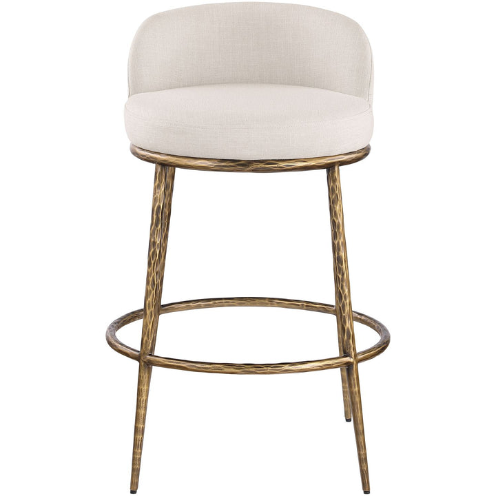 Ferro Performance Fabric Upholstered Bar Stool — Beige / Antique Brass
