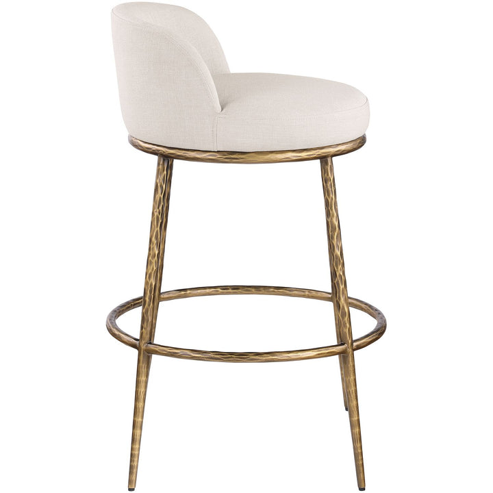Ferro Performance Fabric Upholstered Bar Stool — Beige / Antique Brass