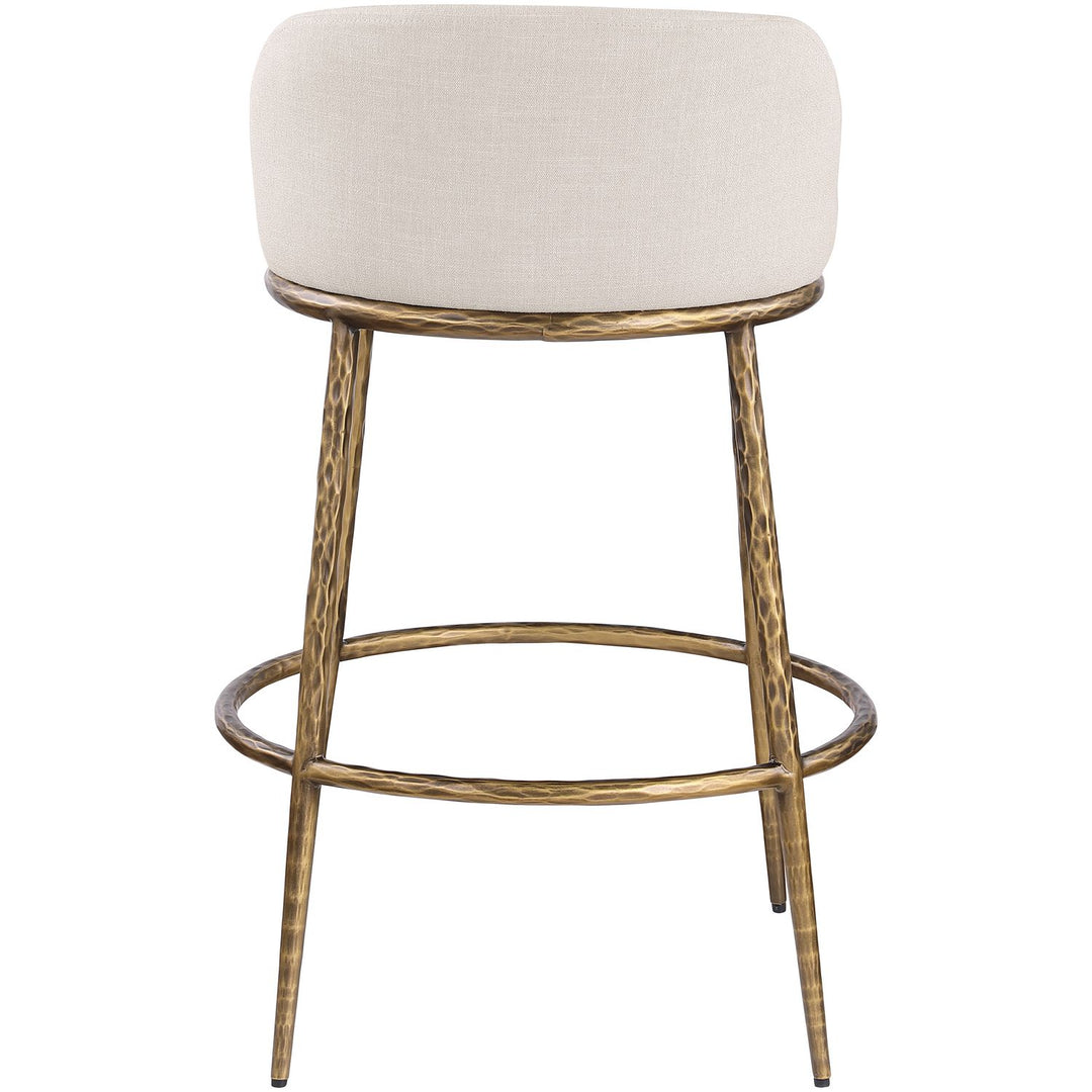 Ferro Performance Fabric Upholstered Bar Stool — Beige / Antique Brass