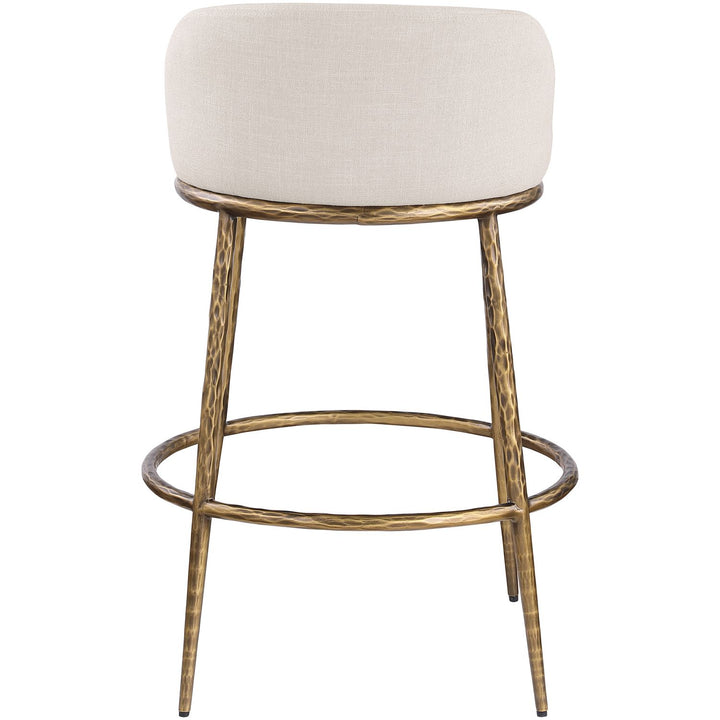 Ferro Performance Fabric Upholstered Bar Stool — Beige / Antique Brass