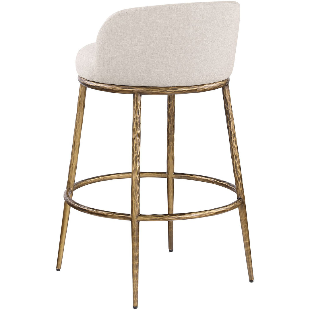 Ferro Performance Fabric Upholstered Bar Stool — Beige / Antique Brass