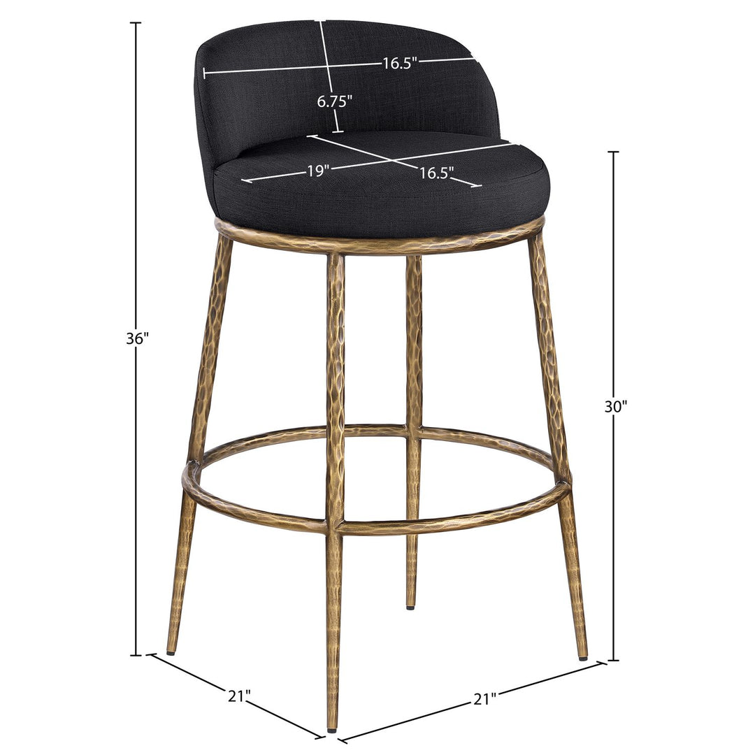 Ferro Performance Fabric Upholstered Bar Stool — Black / Antique Brass