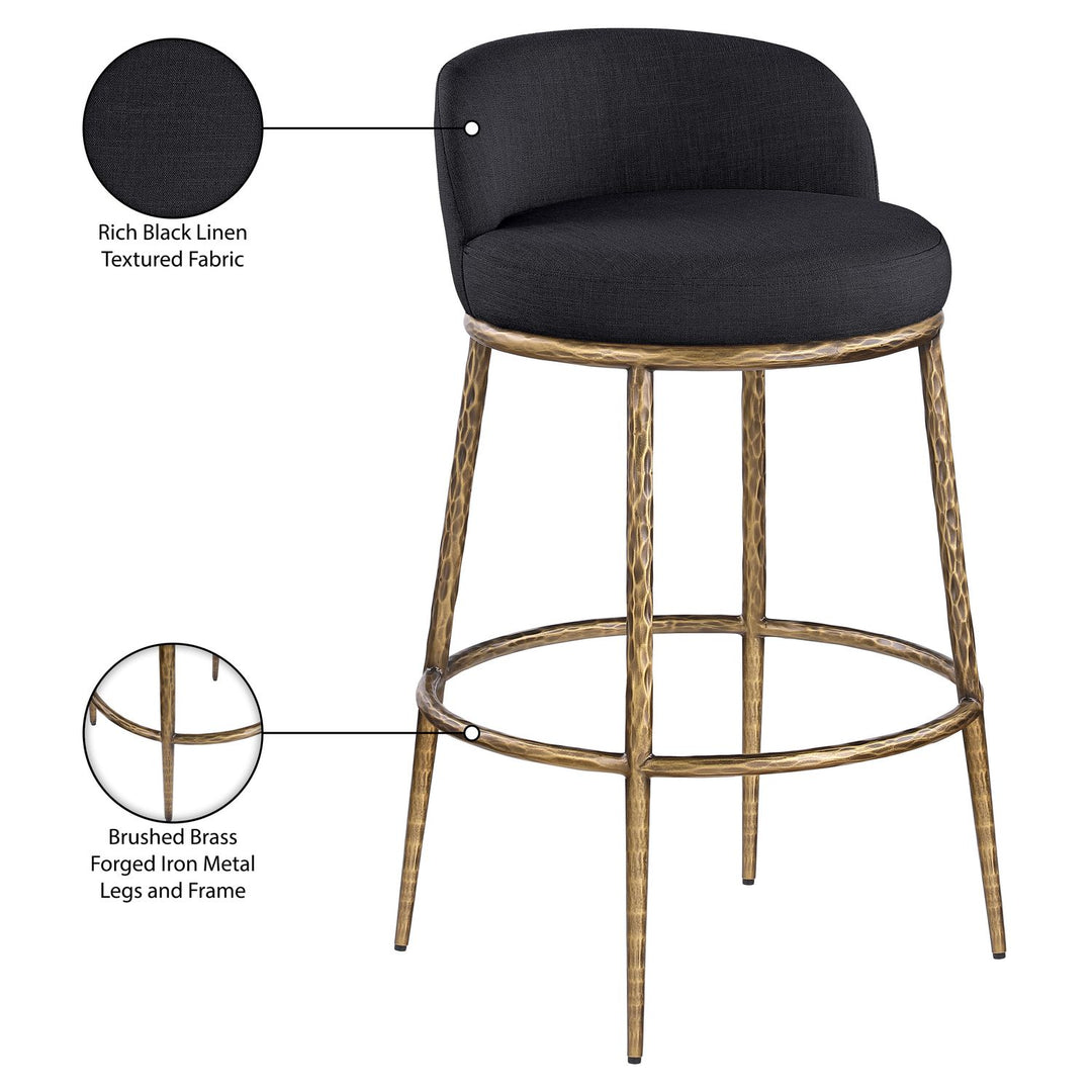 Ferro Performance Fabric Upholstered Bar Stool — Black / Antique Brass