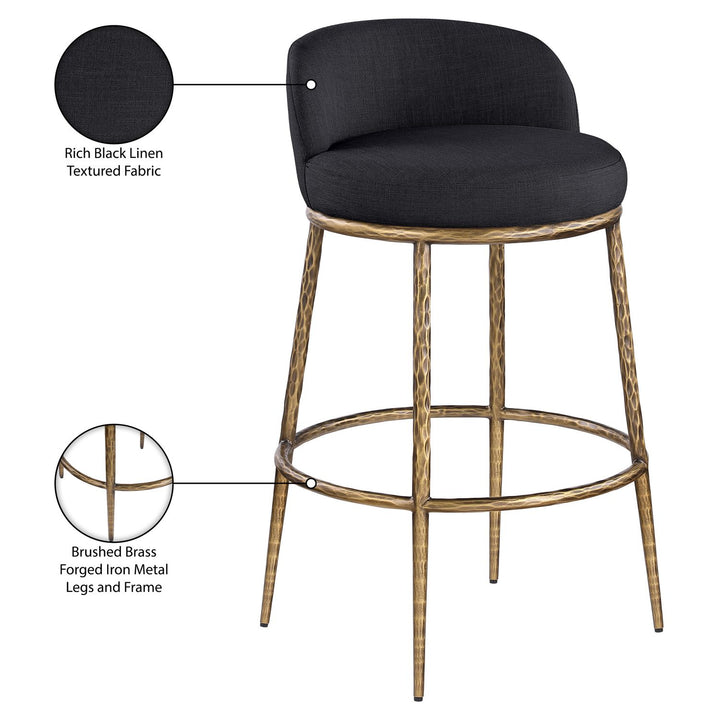 Ferro Performance Fabric Upholstered Bar Stool — Black / Antique Brass