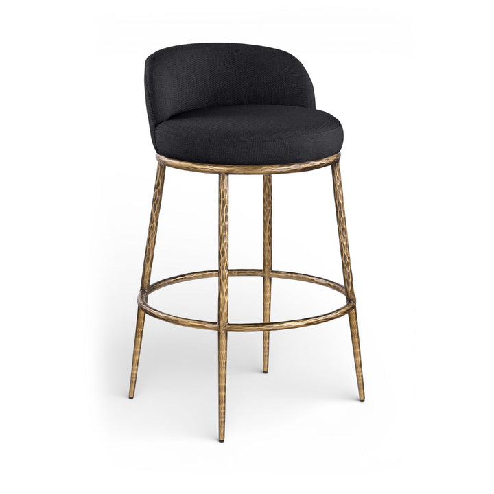 Ferro Performance Fabric Upholstered Bar Stool — Black / Antique Brass