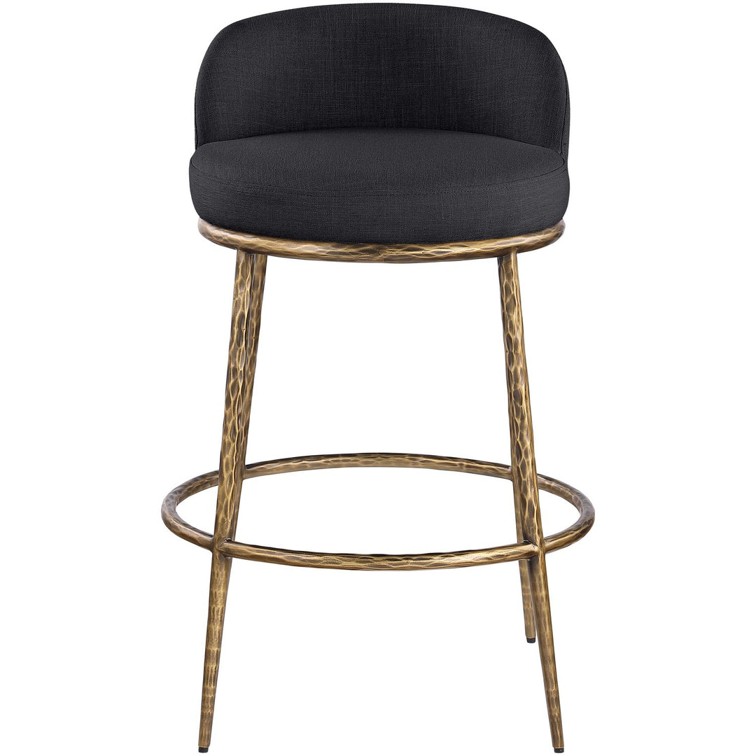 Ferro Performance Fabric Upholstered Bar Stool — Black / Antique Brass