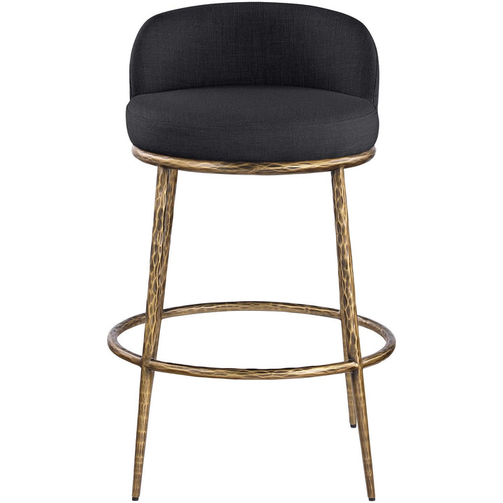 Ferro Performance Fabric Upholstered Bar Stool — Black / Antique Brass