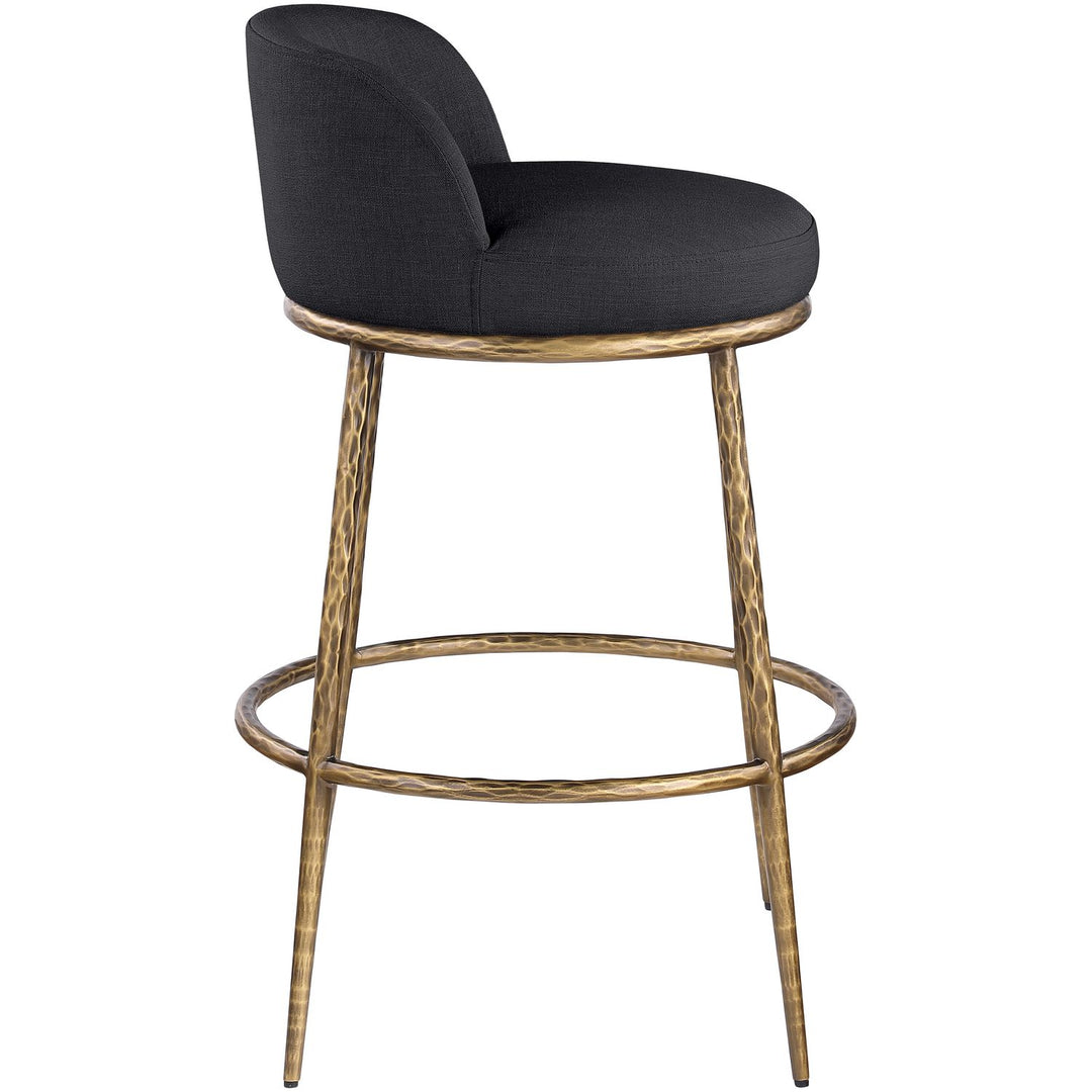 Ferro Performance Fabric Upholstered Bar Stool — Black / Antique Brass