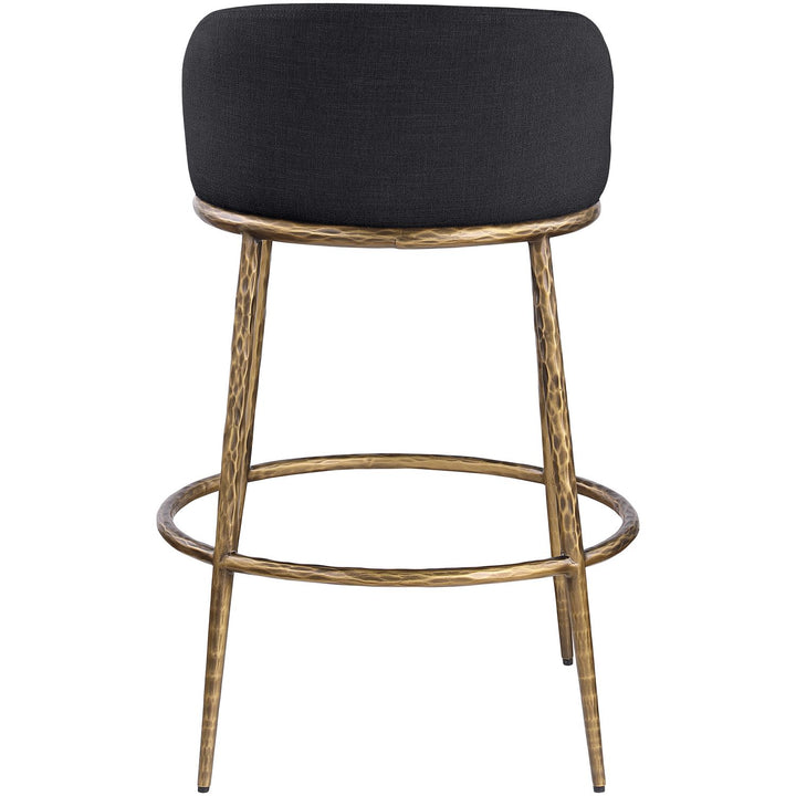 Ferro Performance Fabric Upholstered Bar Stool — Black / Antique Brass