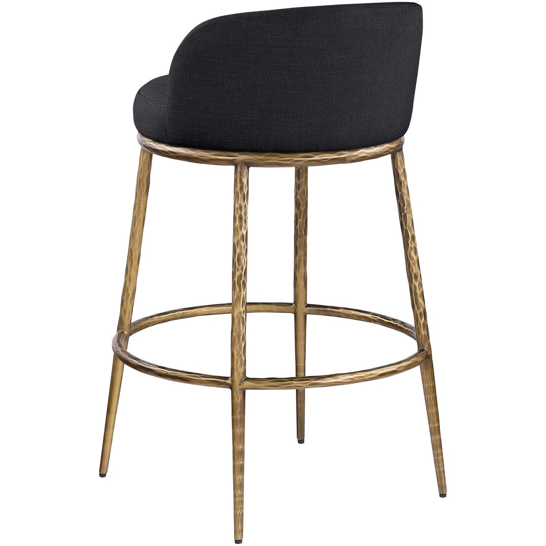 Ferro Performance Fabric Upholstered Bar Stool — Black / Antique Brass