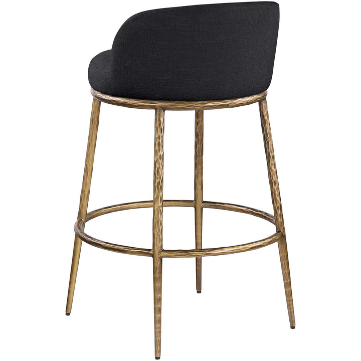 Ferro Performance Fabric Upholstered Bar Stool — Black / Antique Brass