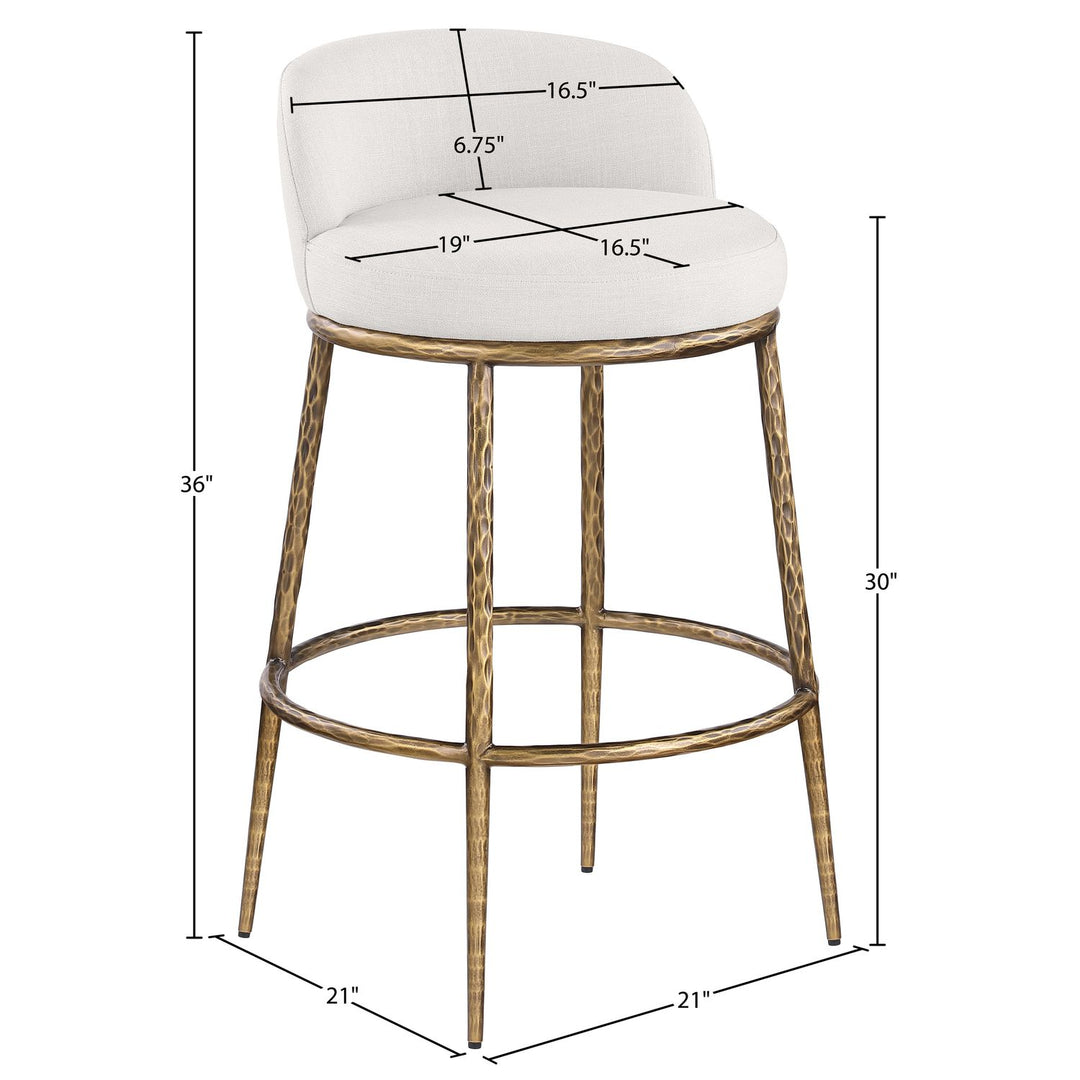 Ferro Performance Fabric Upholstered Bar Stool — Cream / Antique Brass