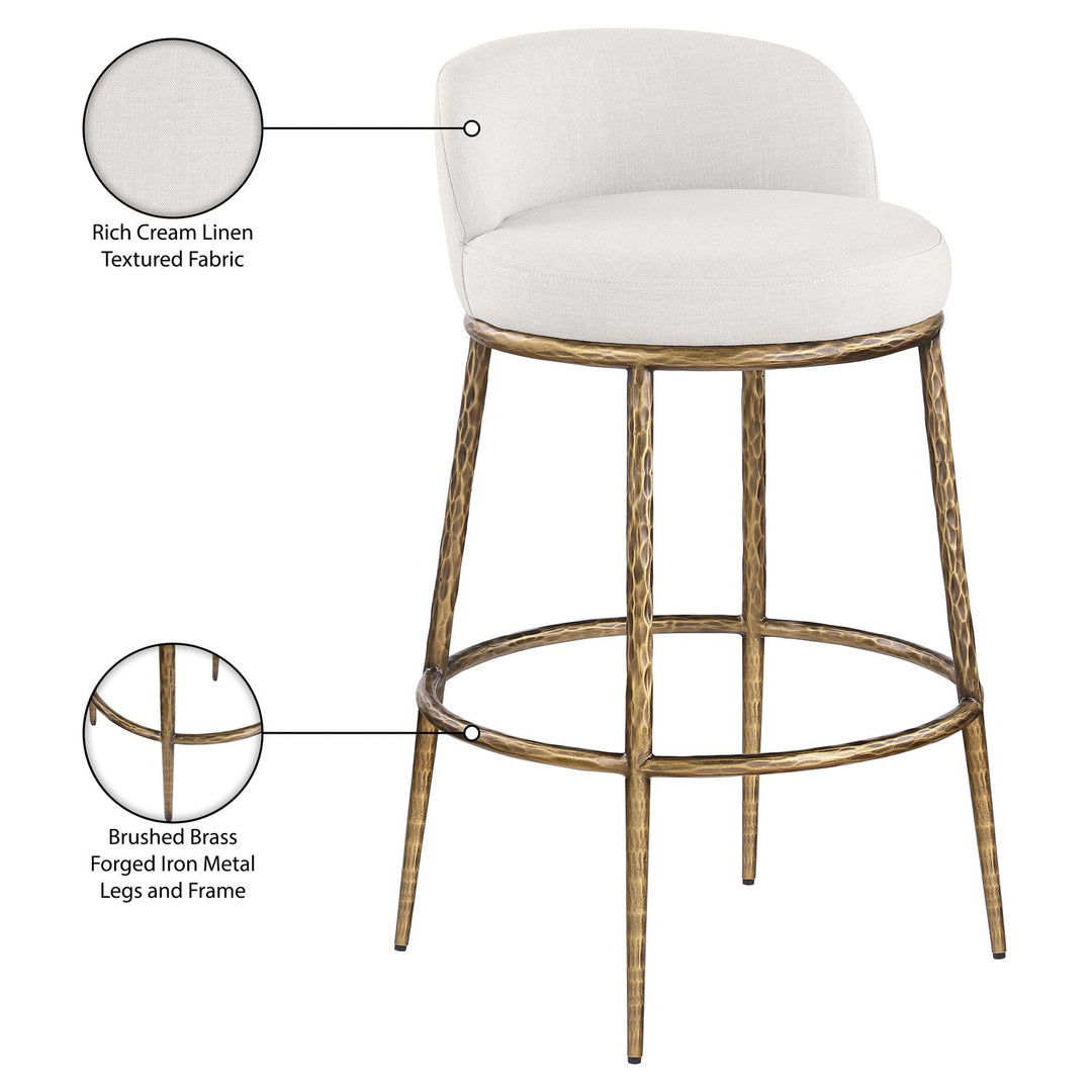 Ferro Performance Fabric Upholstered Bar Stool — Cream / Antique Brass