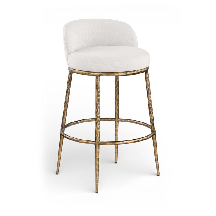 Ferro Performance Fabric Upholstered Bar Stool — Cream / Antique Brass
