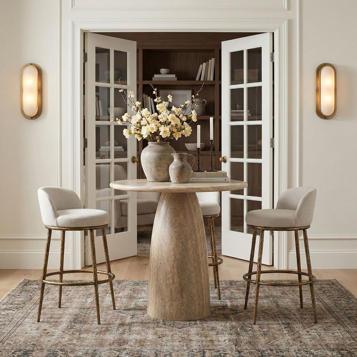 Ferro Performance Fabric Upholstered Bar Stool — Cream / Antique Brass