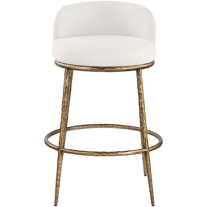 Ferro Performance Fabric Upholstered Bar Stool — Cream / Antique Brass