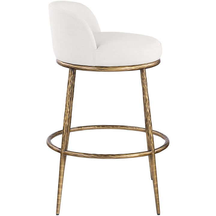 Ferro Performance Fabric Upholstered Bar Stool — Cream / Antique Brass