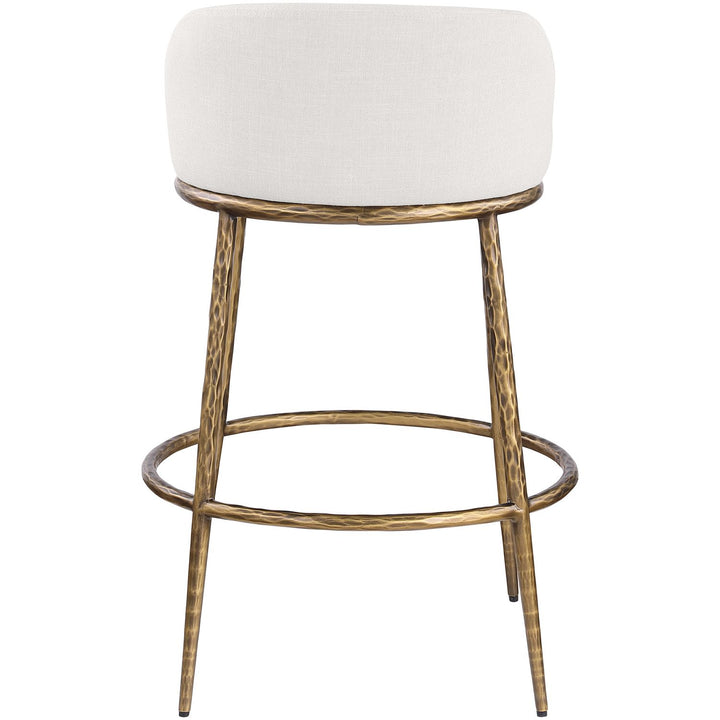 Ferro Performance Fabric Upholstered Bar Stool — Cream / Antique Brass