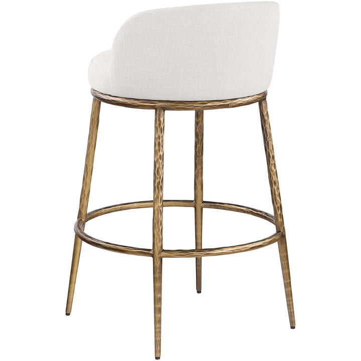 Ferro Performance Fabric Upholstered Bar Stool — Cream / Antique Brass