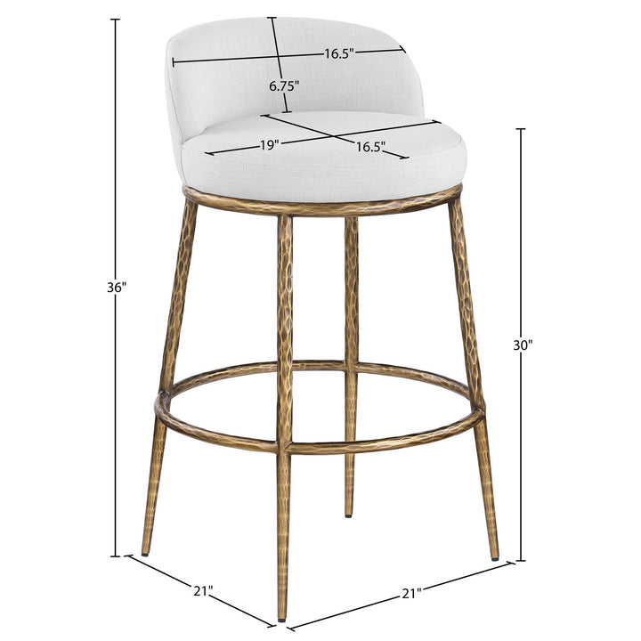 Ferro Performance Fabric Upholstered Bar Stool — White / Antique Brass