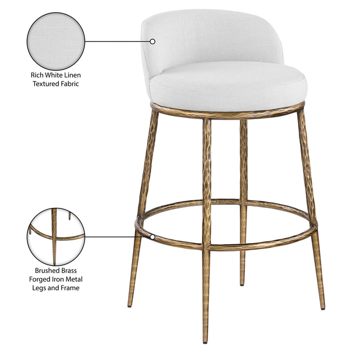 Ferro Performance Fabric Upholstered Bar Stool — White / Antique Brass