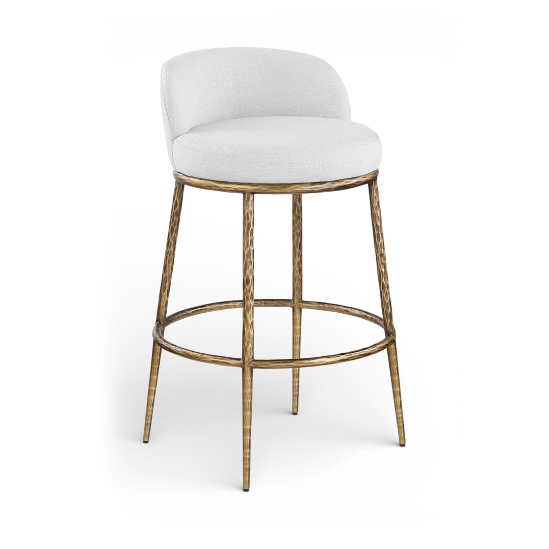 Ferro Performance Fabric Upholstered Bar Stool — White / Antique Brass
