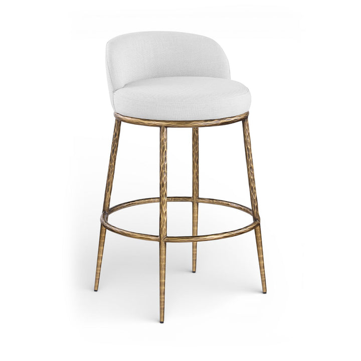 Ferro Performance Fabric Upholstered Bar Stool — White / Antique Brass