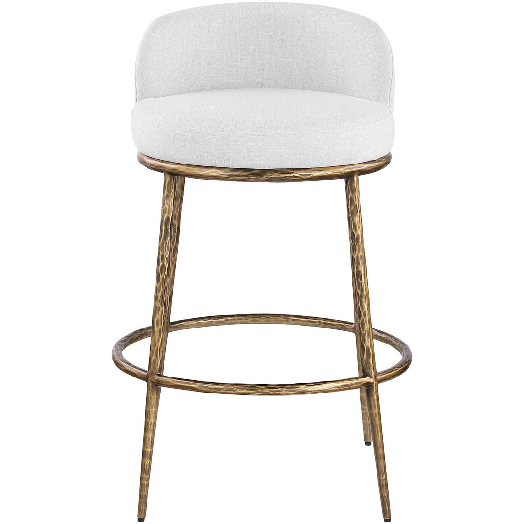 Ferro Performance Fabric Upholstered Bar Stool — White / Antique Brass