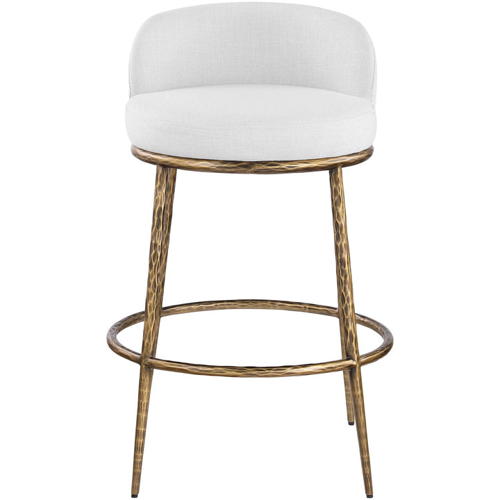 Ferro Performance Fabric Upholstered Bar Stool — White / Antique Brass