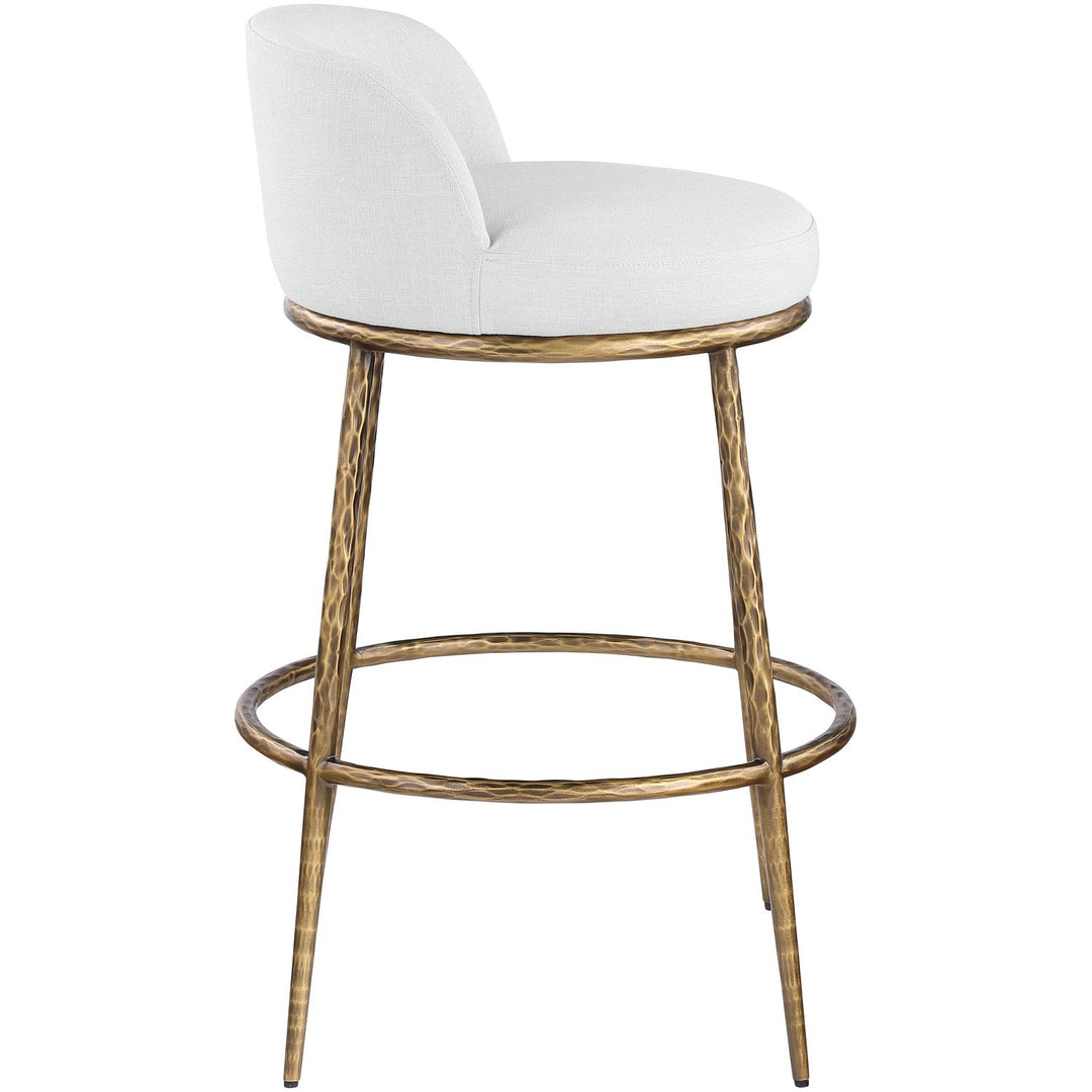Ferro Performance Fabric Upholstered Bar Stool — White / Antique Brass