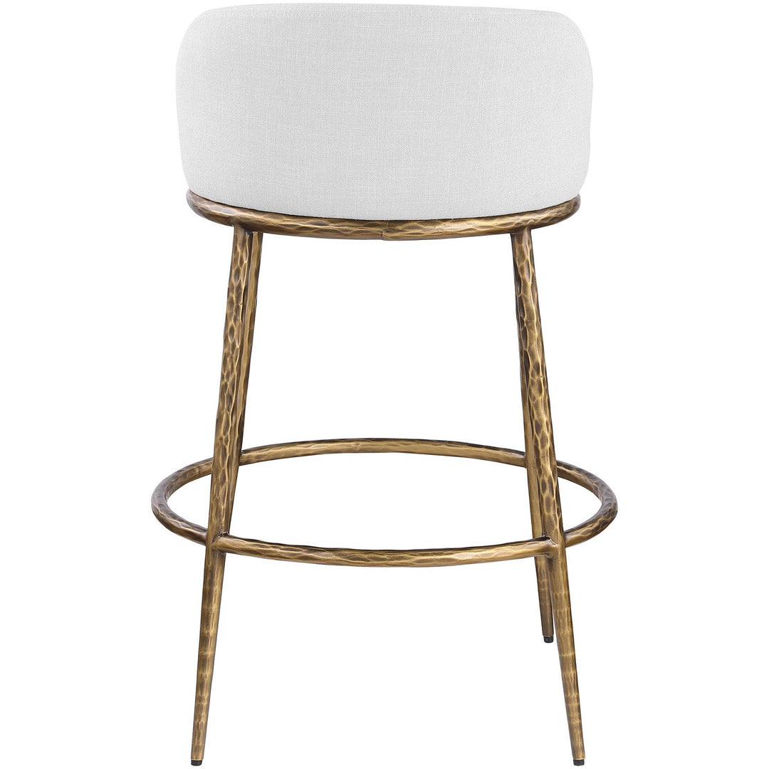 Ferro Performance Fabric Upholstered Bar Stool — White / Antique Brass