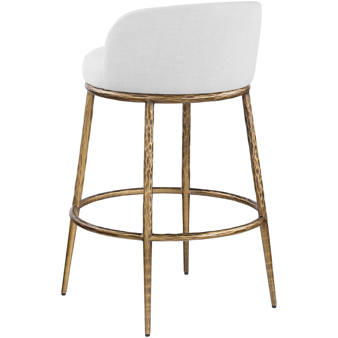 Ferro Performance Fabric Upholstered Bar Stool — White / Antique Brass