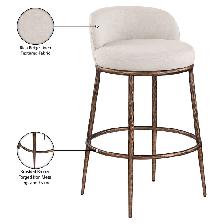 Ferro Performance Fabric Upholstered Bar Stool — Beige / Antique Bronze