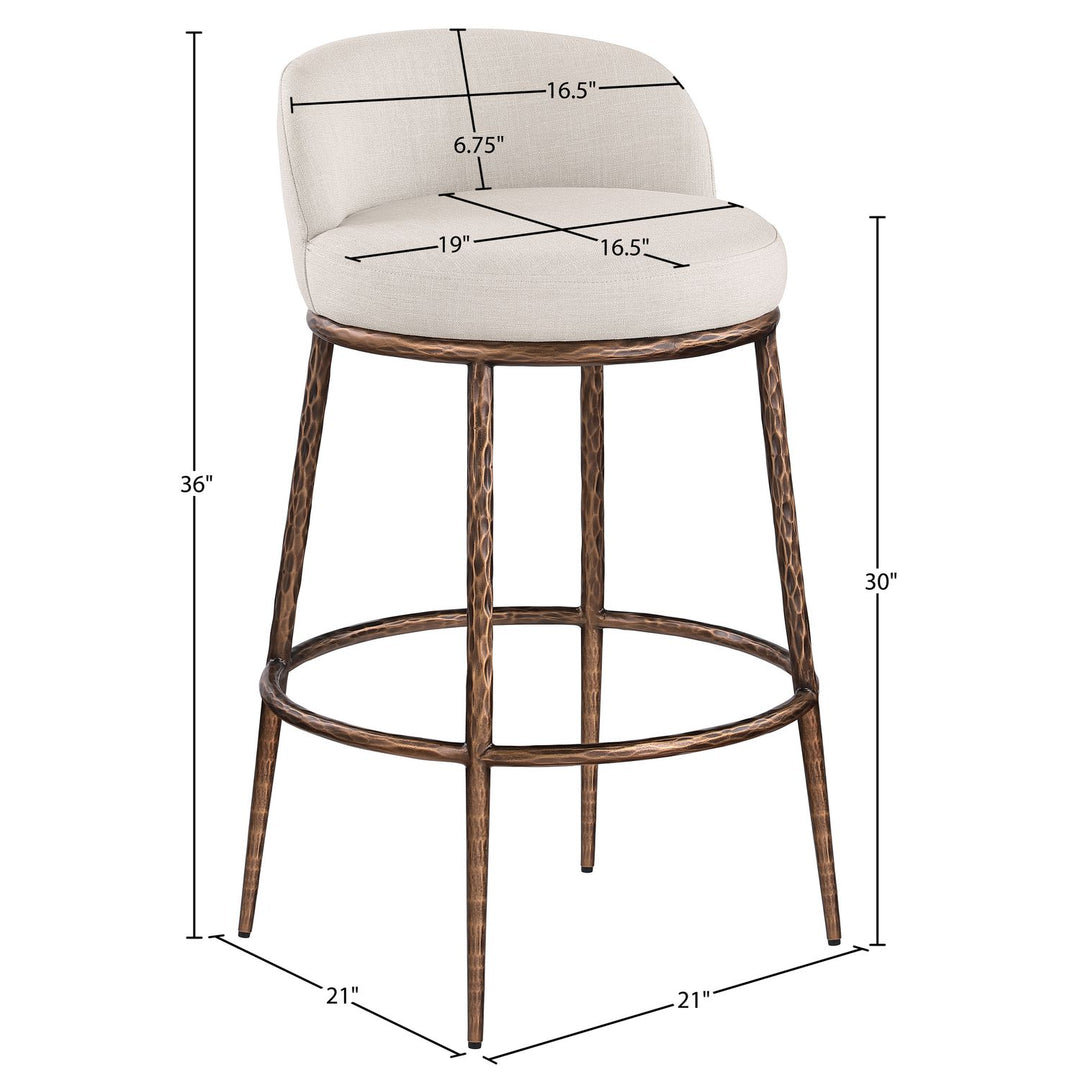 Ferro Performance Fabric Upholstered Bar Stool — Beige / Antique Bronze