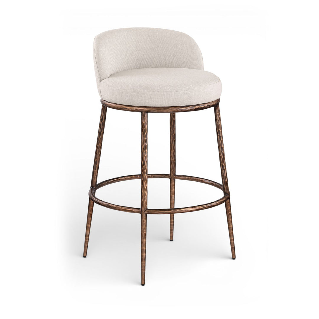 Ferro Performance Fabric Upholstered Bar Stool — Beige / Antique Bronze