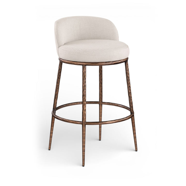 Ferro Performance Fabric Upholstered Bar Stool — Beige / Antique Bronze