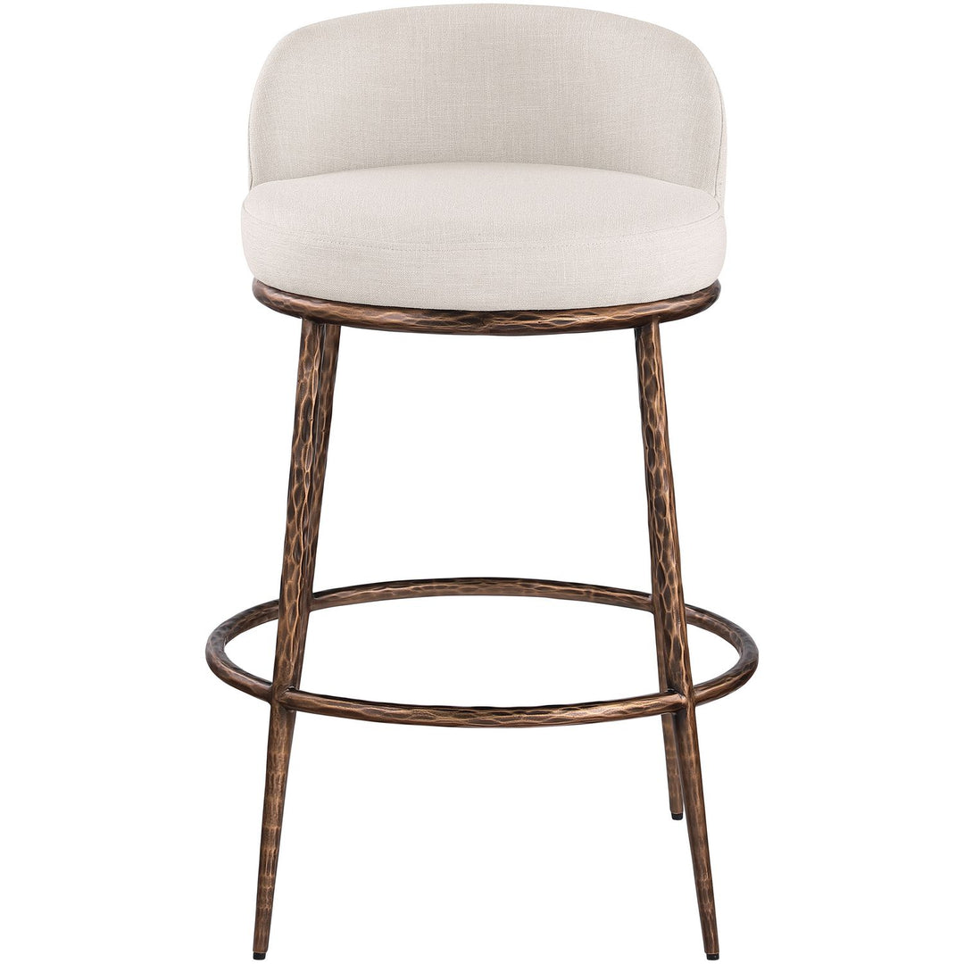 Ferro Performance Fabric Upholstered Bar Stool — Beige / Antique Bronze