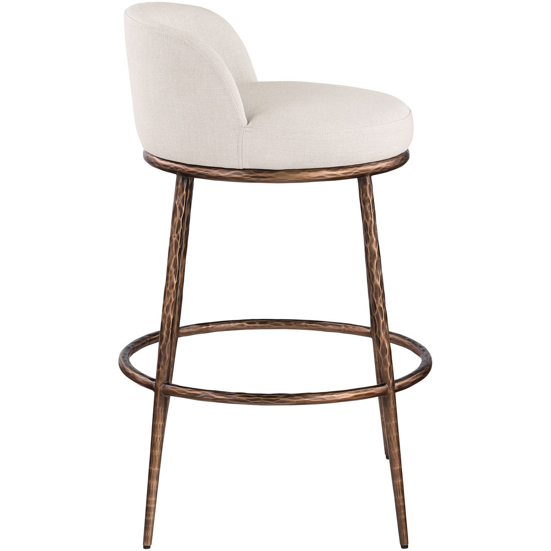 Ferro Performance Fabric Upholstered Bar Stool — Beige / Antique Bronze