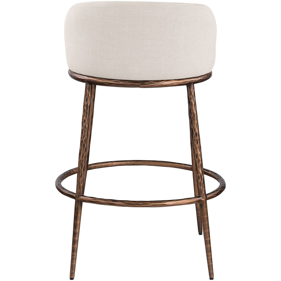 Ferro Performance Fabric Upholstered Bar Stool — Beige / Antique Bronze