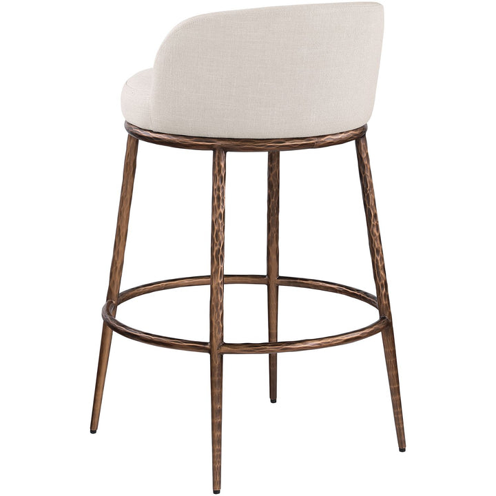 Ferro Performance Fabric Upholstered Bar Stool — Beige / Antique Bronze