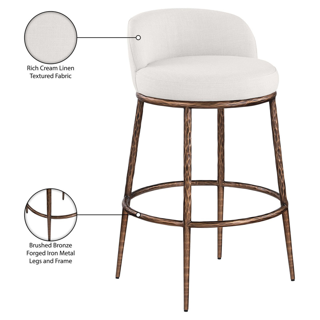 Ferro Performance Fabric Upholstered Bar Stool — Cream / Antique Bronze