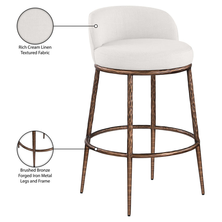 Ferro Performance Fabric Upholstered Bar Stool — Cream / Antique Bronze