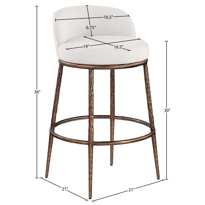 Ferro Performance Fabric Upholstered Bar Stool — Cream / Antique Bronze