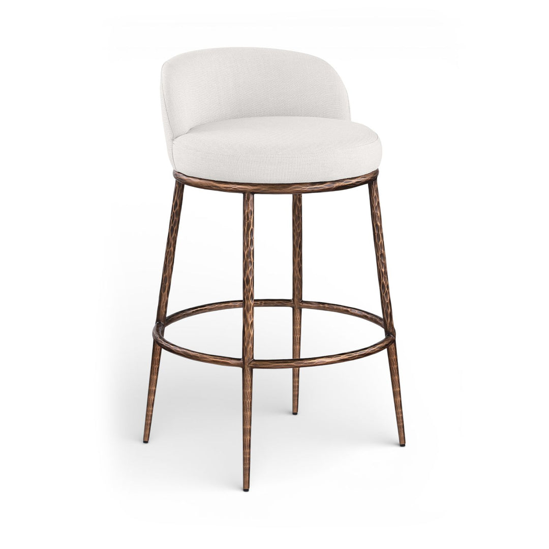 Ferro Performance Fabric Upholstered Bar Stool — Cream / Antique Bronze
