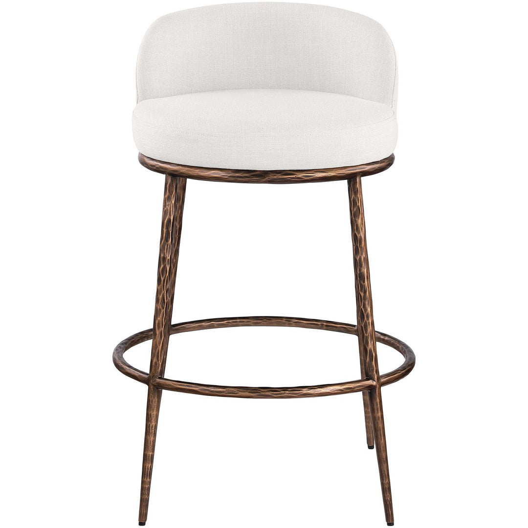 Ferro Performance Fabric Upholstered Bar Stool — Cream / Antique Bronze