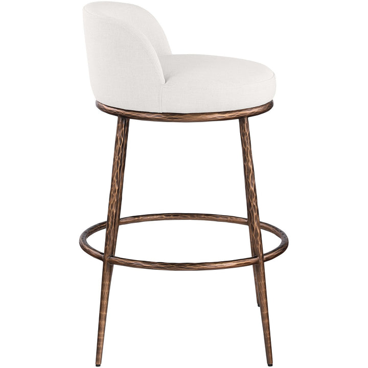 Ferro Performance Fabric Upholstered Bar Stool — Cream / Antique Bronze