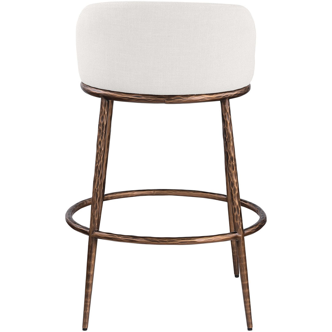 Ferro Performance Fabric Upholstered Bar Stool — Cream / Antique Bronze