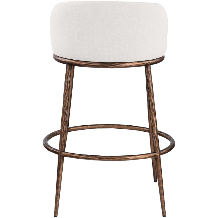 Ferro Performance Fabric Upholstered Bar Stool — Cream / Antique Bronze
