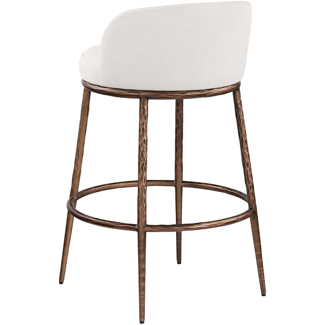Ferro Performance Fabric Upholstered Bar Stool — Cream / Antique Bronze