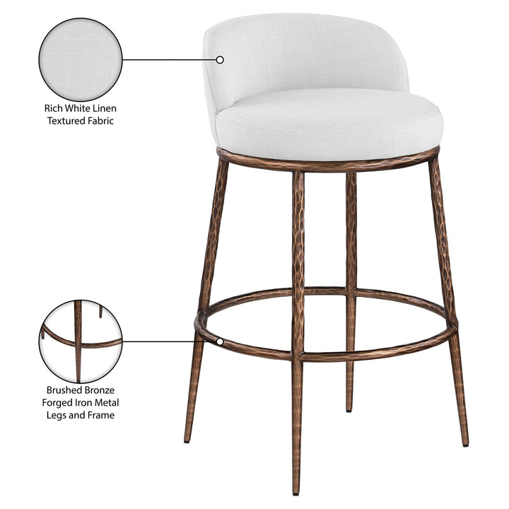 Ferro Performance Fabric Upholstered Bar Stool — White / Antique Bronze